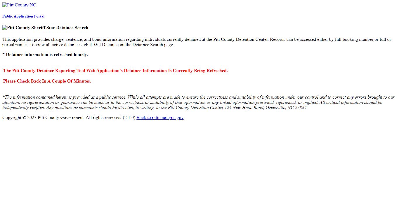 Detainee Search - Pitt County, NC