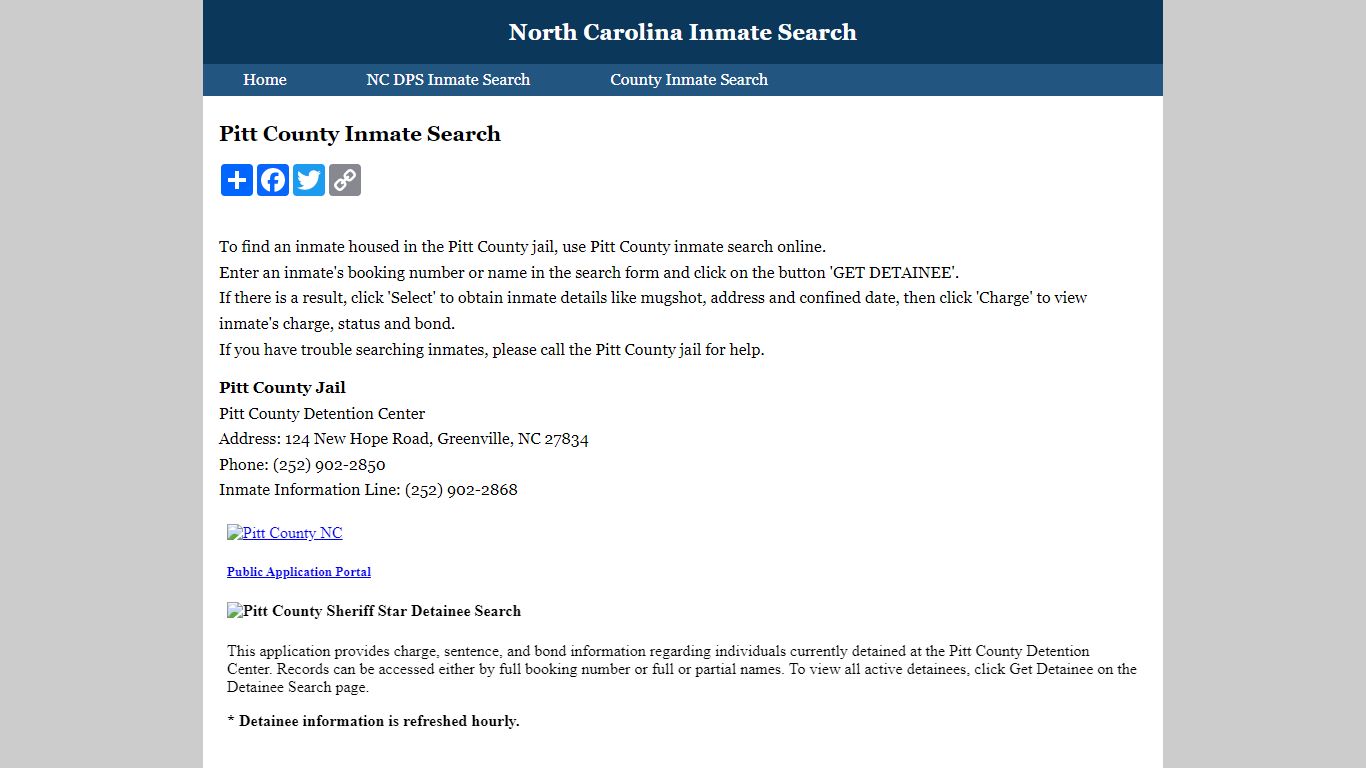 Pitt County Inmate Search