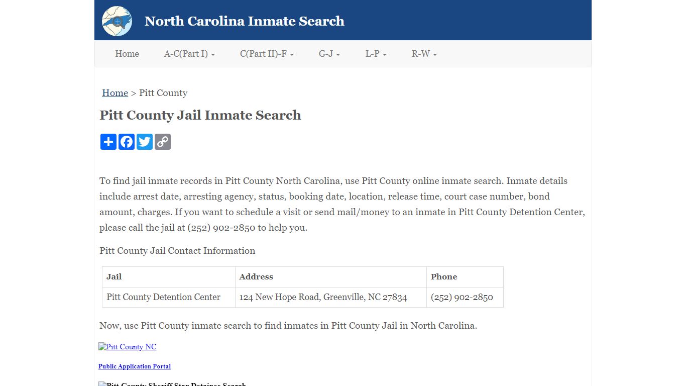 Pitt County Jail Inmate Search