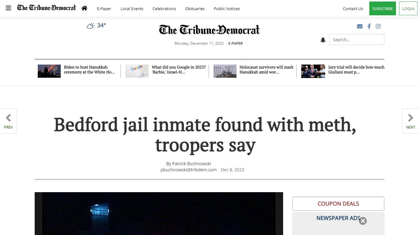Bedford jail inmate found with meth, troopers say | Local News ...
